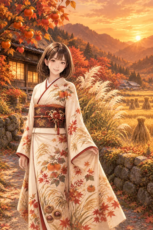 秋の実りの着物コーデ👘 🍁