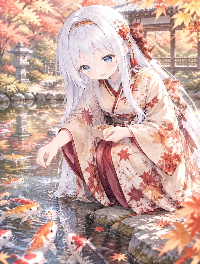 鯉に餌やり～♪