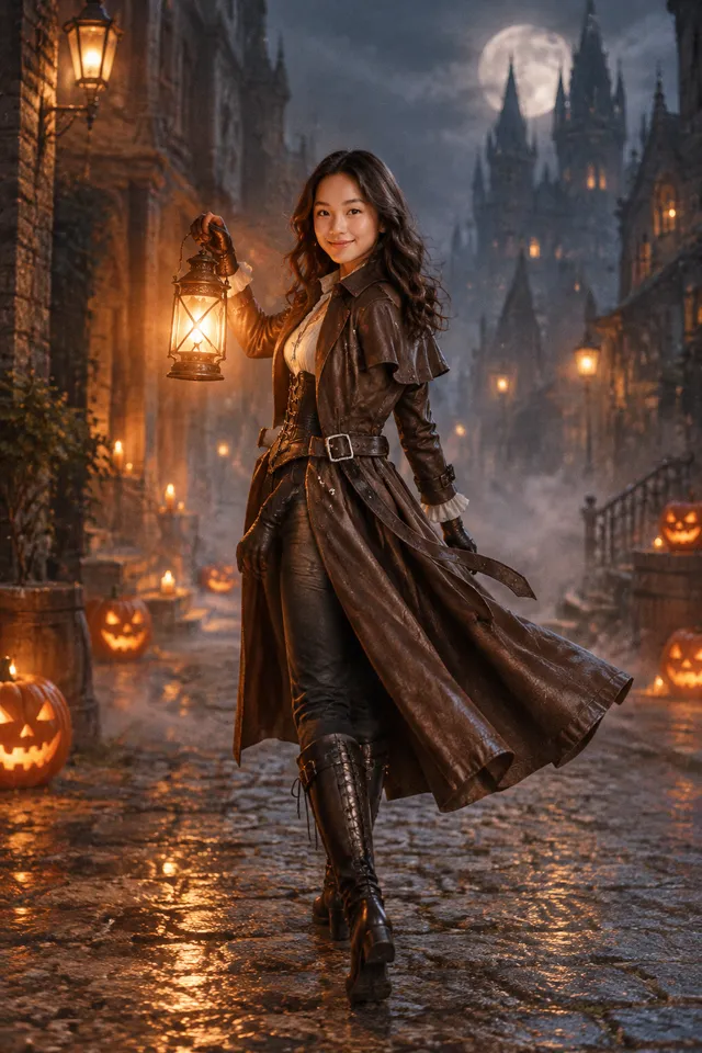 ハロウィン仮装 ヴァンパイアハンター
ダークなロングコートに革ベルトと銀のクロス。ランタンを掲げて、ハロウィンの夜のゴシックな街を歩くハンターに着せ替えます。
#うちの子のベストショット