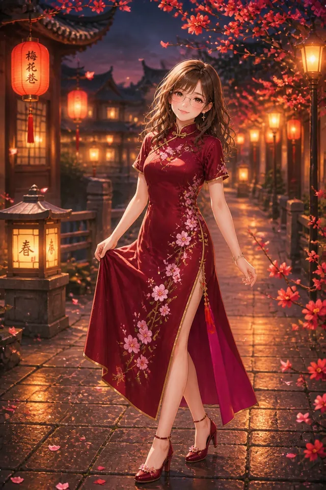 チャイナドレス姿✨️ステキ✨後ろの文字が「梅花巻」に見えてꉂ🤣w‪𐤔また食べ物に走りそうになるlomiでした