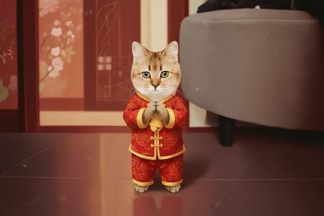 中華風のコーデの猫ちゃん
