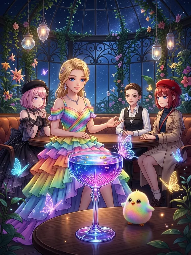 ✨カクテルガチャ✨
🍸MENU🍸
1. 星雫が降る、夢幻の花園
2. 星々を渡る、蒼海の航路
3. 琥珀と果実の、秘密のレシピ
4. 淡色の夢をほどく、スイーツ・ファンタジー
5. 薔薇色の記憶、ローズ・サロン
6. 蝶が舞う、光彩のガラス庭園
7. 雲上に浮かぶ、天空のティーラウンジ
8. 真珠の泡がきらめく、深海の宮殿
9. 古書と星図の、幻想図書館
10. 音楽が香る、オーロラの庭