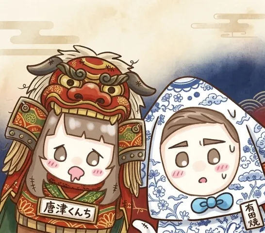 自分のイラストに佐賀県の名物の服装に変えてみた