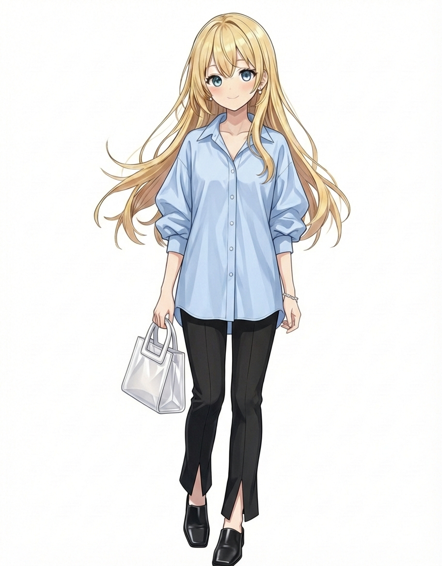 【White Day Coord】ライトブルー×ブラックのミニマルな街歩きスタイル