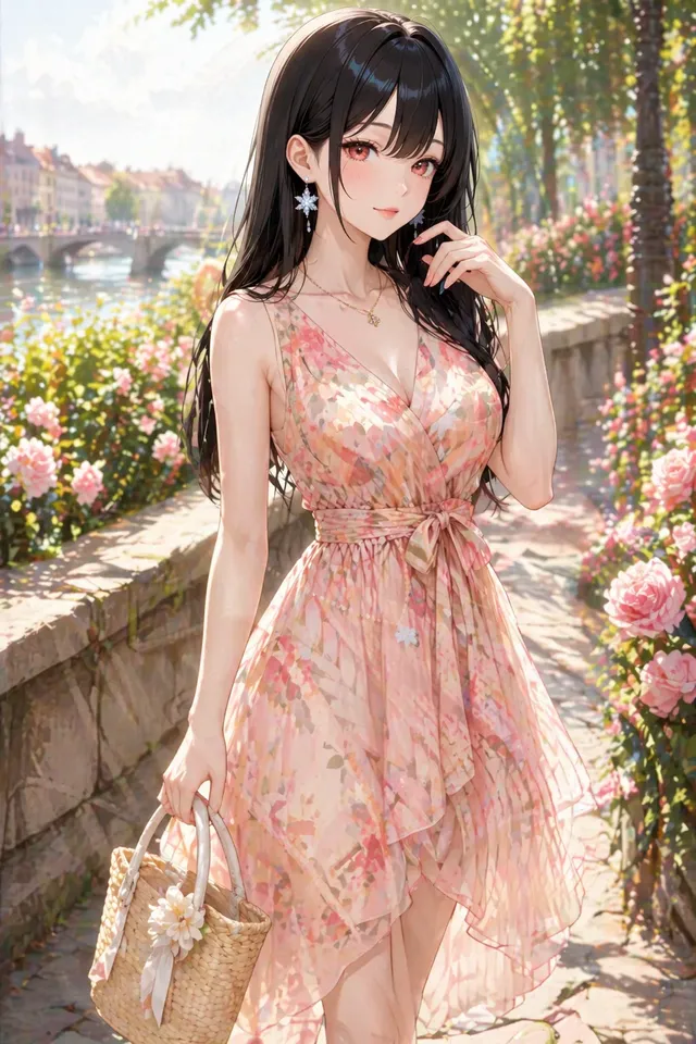 ピーチフローラルシフォンワンピコーデ🍑